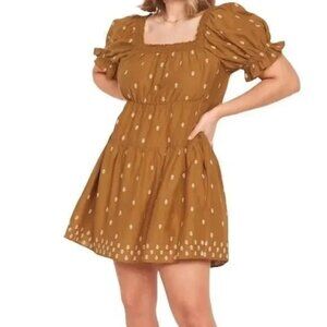 2X Old Navy embroidered tiered smocked gold mini dress new NWOT